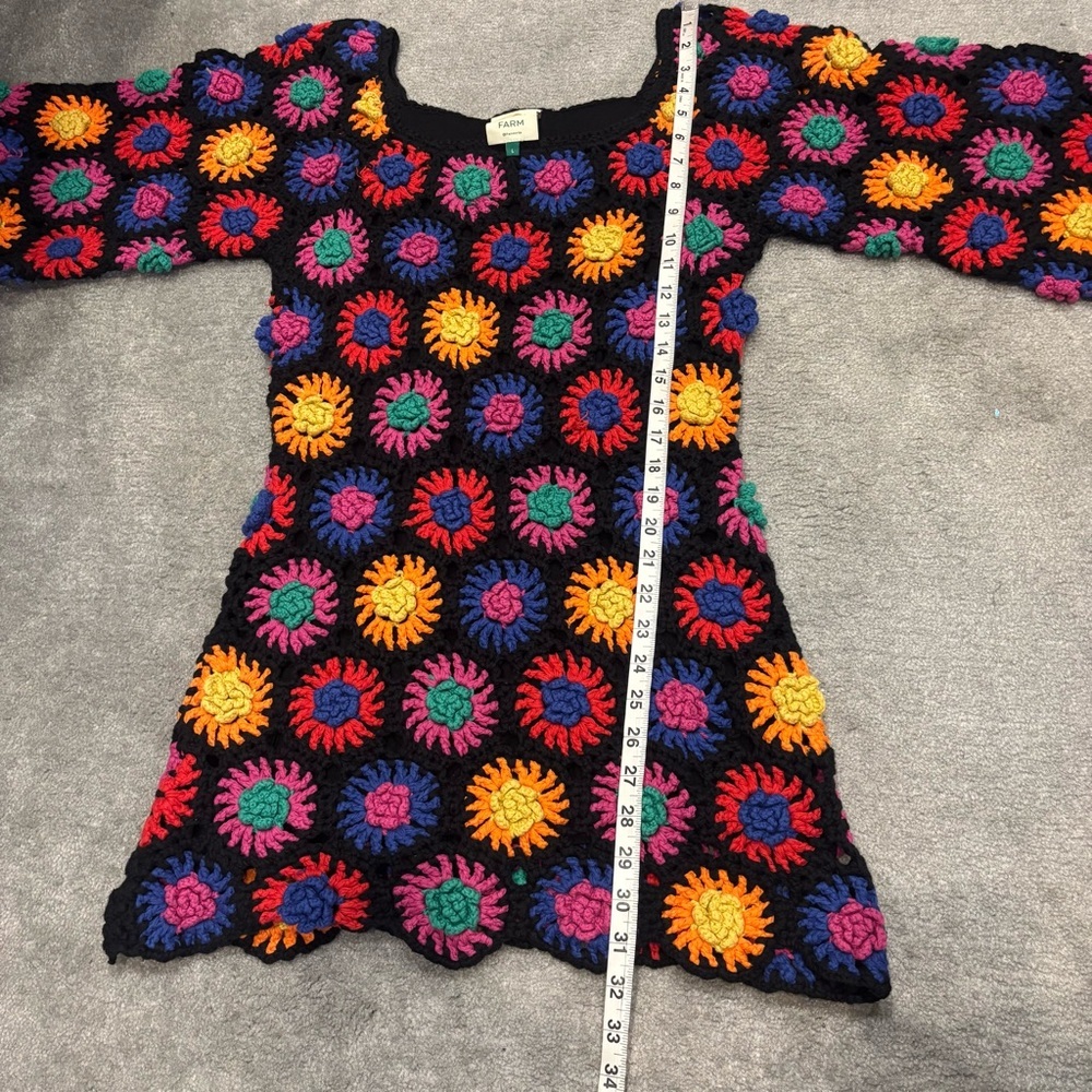 Farm Rio Black Flower Crochet Dress large - Picture 8 of 11